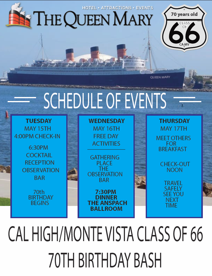 Queen Mary Reunion Event Schedule, 2018)